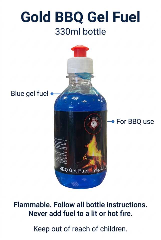 Gold BBQ Gel Fuel 330ml details and safety guidance