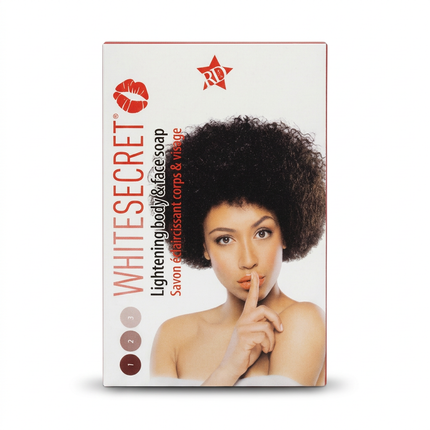 White Secret Face and Body Soap packaging on white background