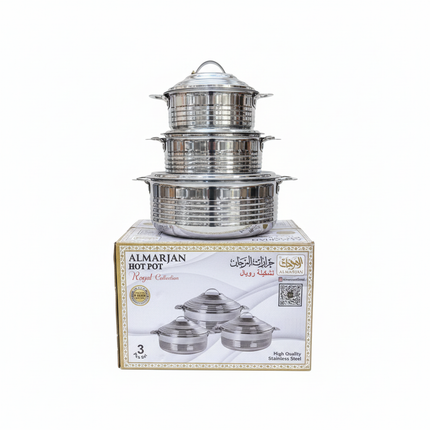 AlMarjan Royal Collection stainless steel hotpot set - 3 pieces stacked on box