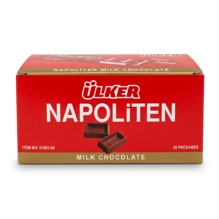 Ülker Napoliten milk chocolate 660g box on white background