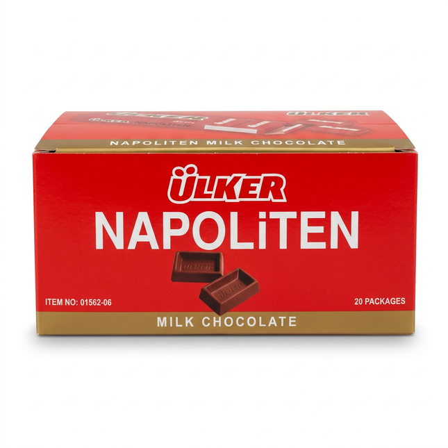 Ülker Napoliten milk chocolate 660g box on white background