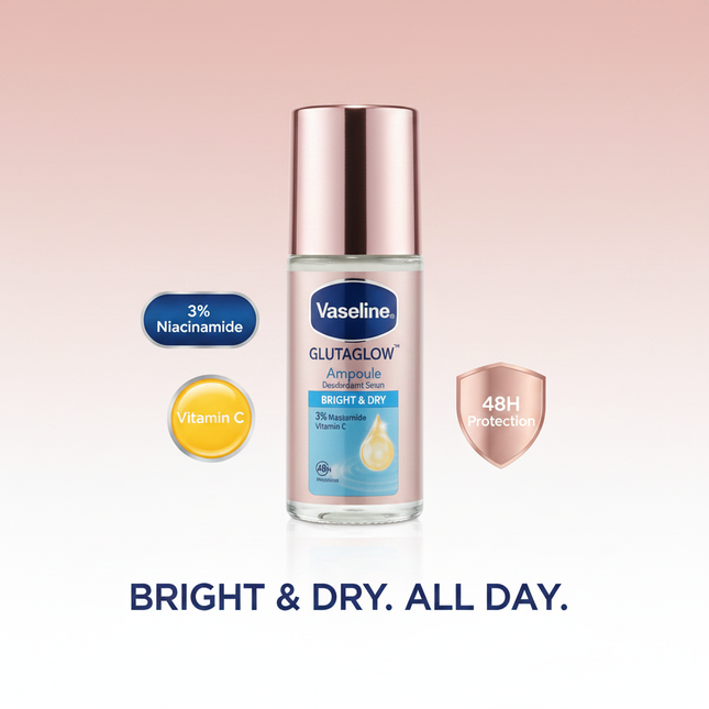 Vaseline GlutaGlow Ampoule Serum rose gold gradient ingredient ad