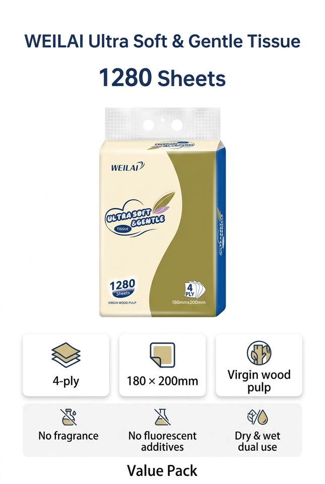 Weilai tissue pack sheet count ply size and features information