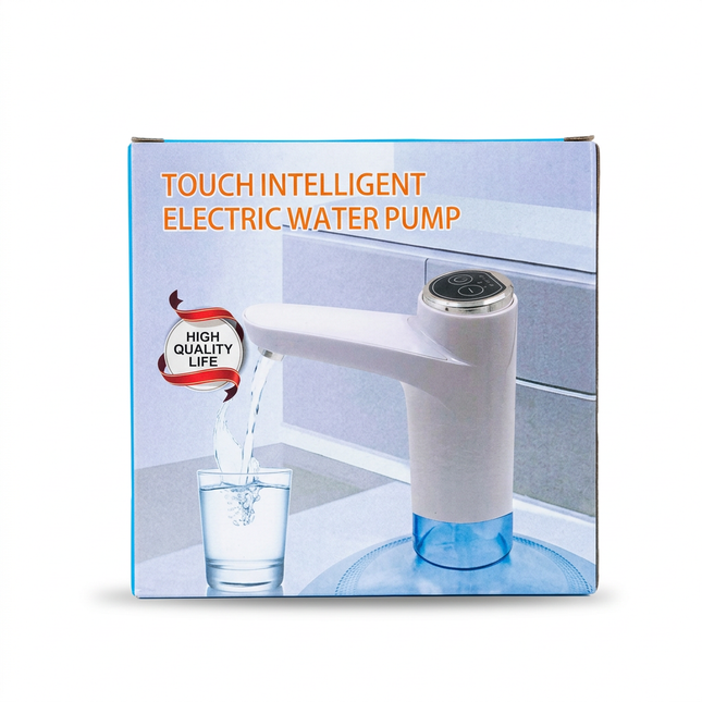 Touch Intelligent electric water pump packaging on white background