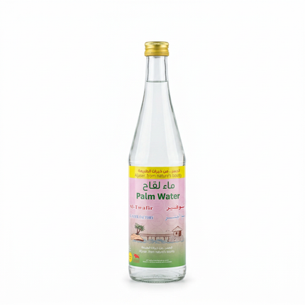 Aljaser Palm Water 565 ml front bottle shot with professional studio lighting on white