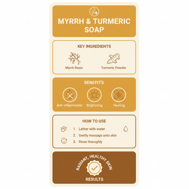Myrrh and Turmeric soap benefits - Mobile optimized infographic