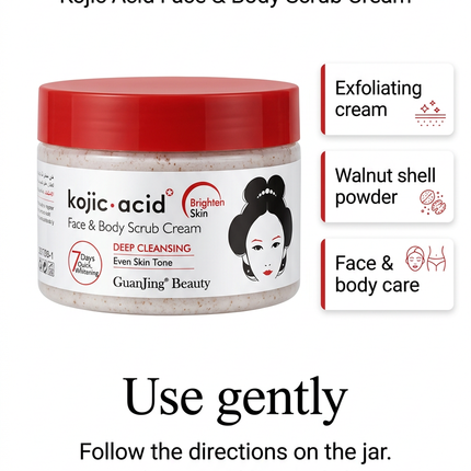 GuanJing Kojic Acid scrub formula highlights and gentle use reminders