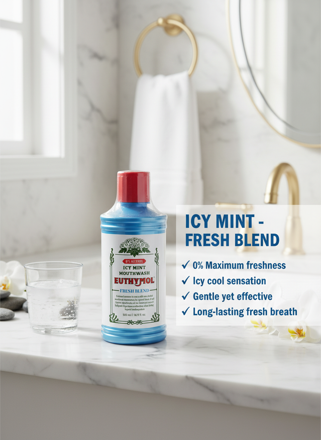 Euthymol Icy Mint Mouthwash 500ml - Fresh Blend Alcohol-Free Formula