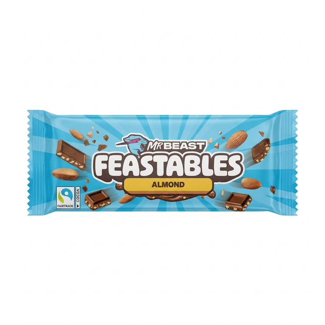MrBeast Feastables Almond 60g chocolate bar on white
