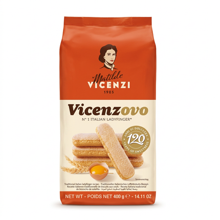 Matilde Vicenzi Vicenzovo 400g ladyfinger biscuits on white background
