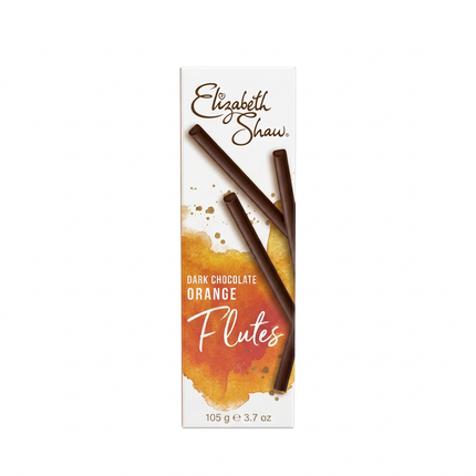 Elizabeth Shaw Dark Chocolate Orange Flutes 105g on white