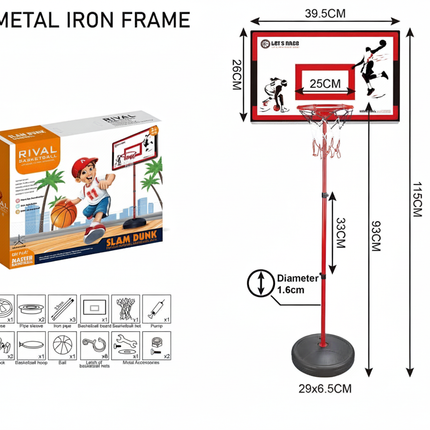 Double metal iron frame basketball hoop with dimensions and accessories