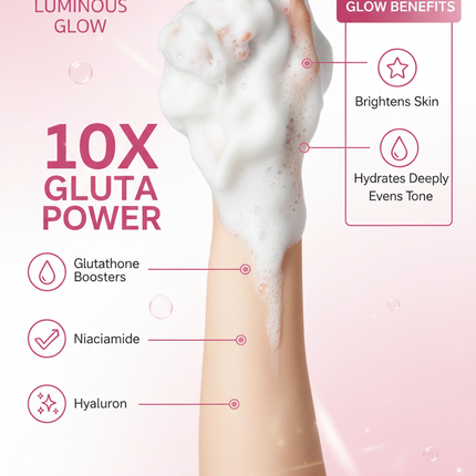 10X GlutaGlow formula benefits and texture demonstration