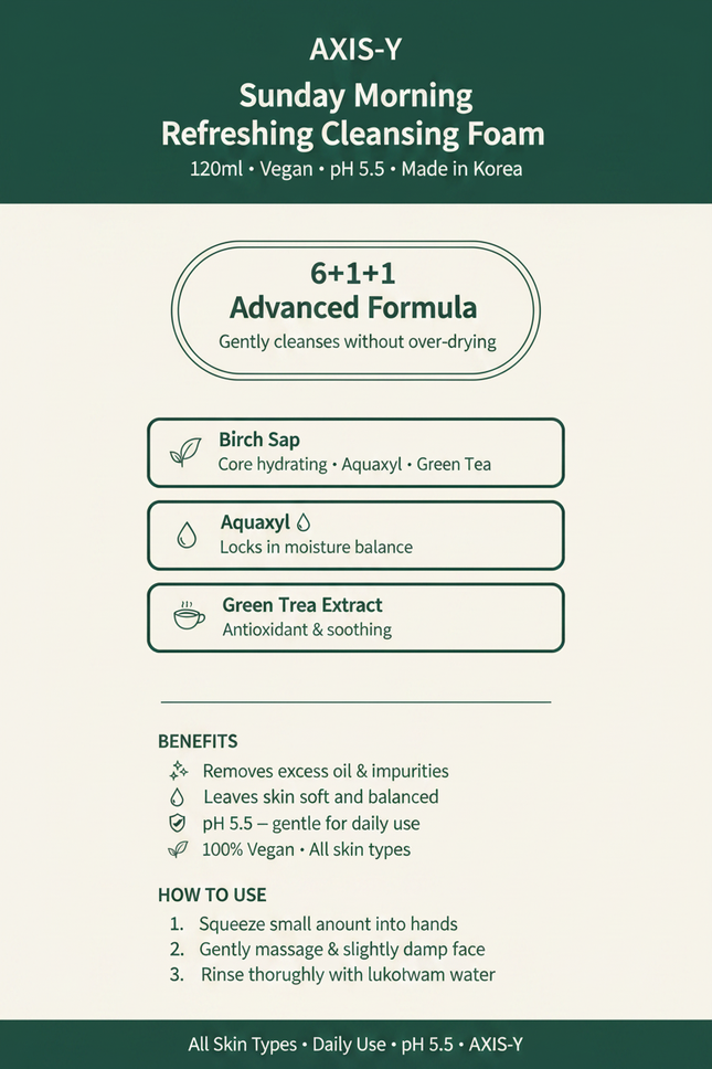 AXIS-Y Sunday Morning Cleansing Foam branded info graphic