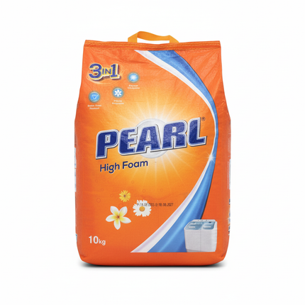Pearl High Foam detergent powder 10kg on white background