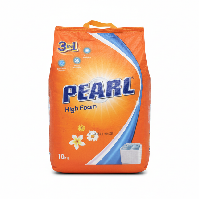 Pearl High Foam detergent powder 10kg on white background