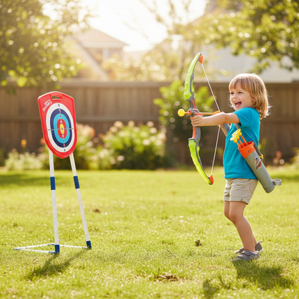 Child playing with shield target archery set