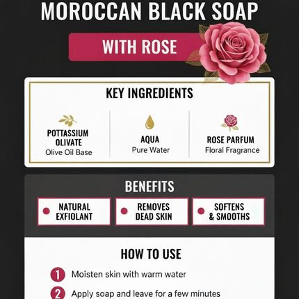 Jardin d'Oléane Moroccan Black Soap With Rose branded infographic