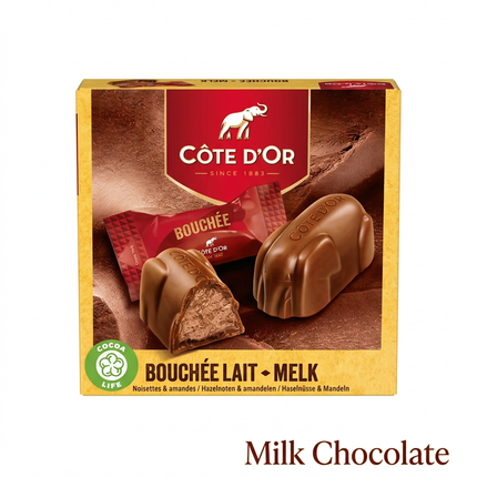 Côte d’Or Bouchée milk chocolate with hazelnut and almond filling, four individually wrapped pieces