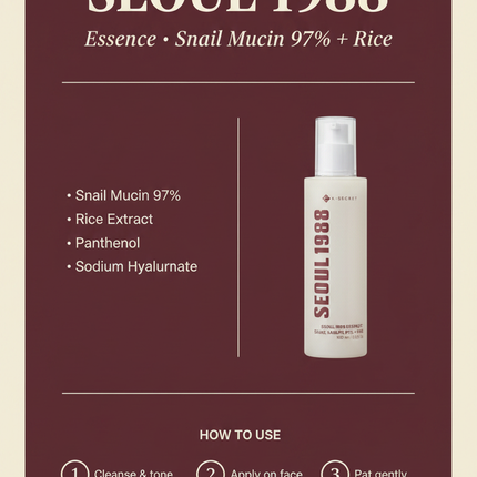 K-Secret Seoul 1988 Snail Mucin Essence info card