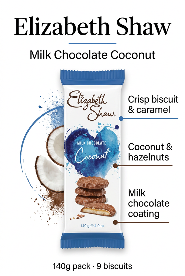Elizabeth Shaw Coconut biscuits features infographic