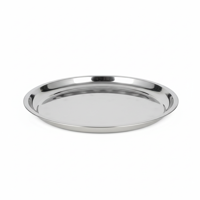 55cm stainless steel round serving tray with mirror polish finish