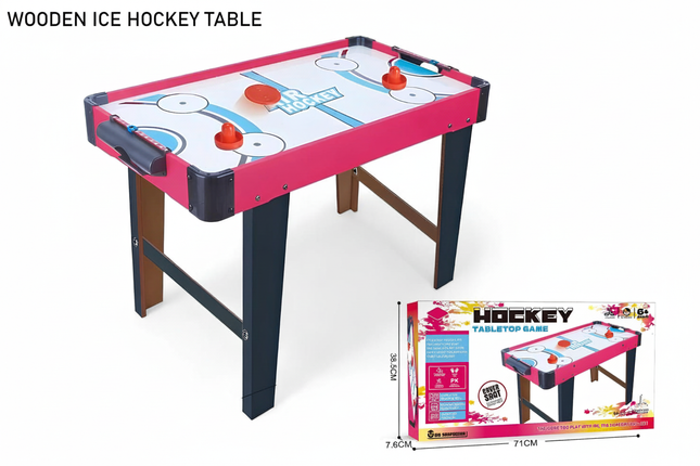 Wooden ice hockey table with pink frame and dimensions