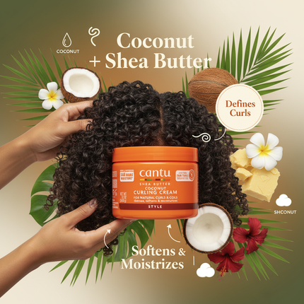 Cantu coconut curling cream with integrated lifestyle and benefits