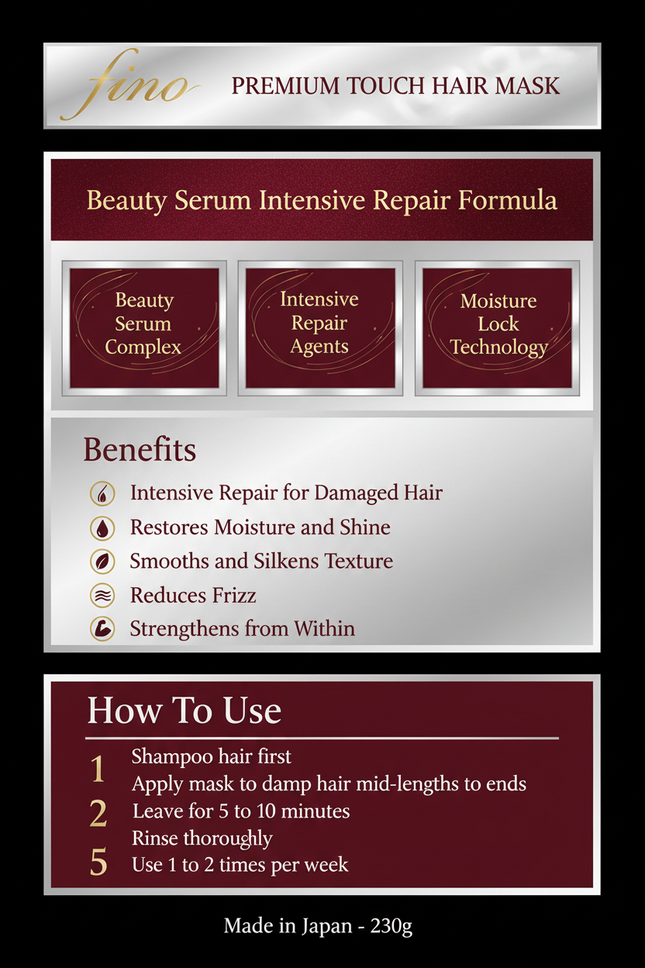 Fino Premium Touch Hair Mask 230g branded infographic