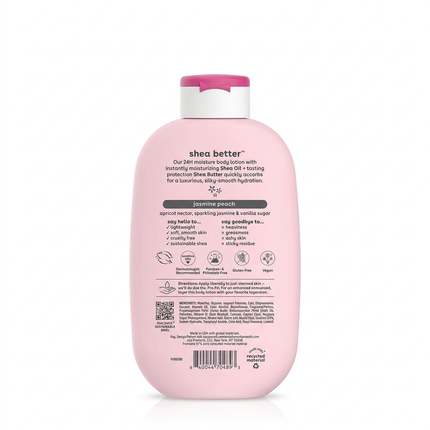 eos Jasmine Peach body lotion back packaging on white background