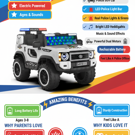 Police ride on car benefits and features infographic