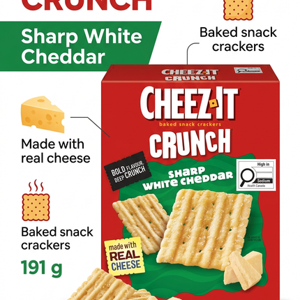 Cheez-It Crunch Sharp White Cheddar 191 g product information and allergen infographic