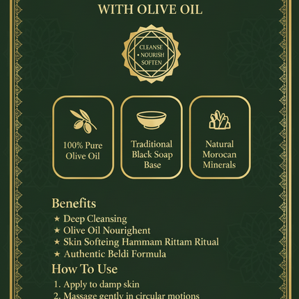 Jardin d'Oléane Moroccan Black Soap Olive Oil branded infographic