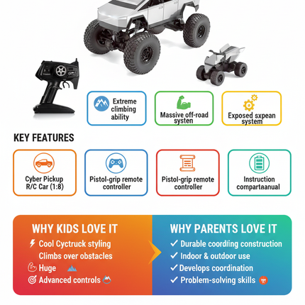 Cyber Pickup Climbing R/C Car Benefits Infographic