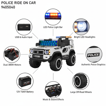 Police car features diagram with zoomed details