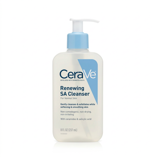 CeraVe Renewing SA Cleanser 237 ml pump bottle on a clean white background