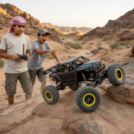 Qatari Boys with 2.4G R/C Climbing Car in Desert Wadi