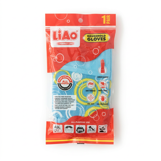 Blue LIAO household cleaning gloves in original packaging