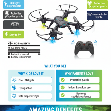 R/C Drone NEKTO Benefits Infographic