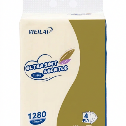 Weilai Ultra Soft and Gentle 1280 sheet 4-ply tissue pack front on white