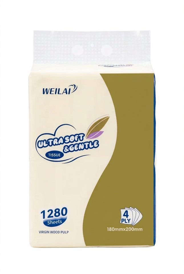 Weilai Ultra Soft and Gentle 1280 sheet 4-ply tissue pack front on white