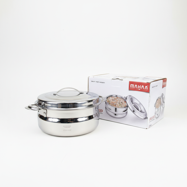 Mahaa Orchid food server angled view showing handles and lid detail