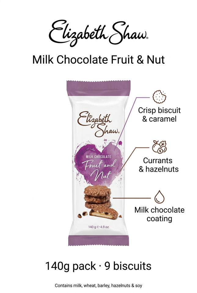Elizabeth Shaw Fruit and Nut biscuits product infographic