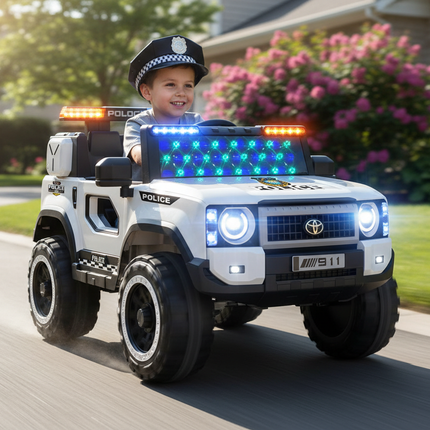 Child driving electric police ride on car