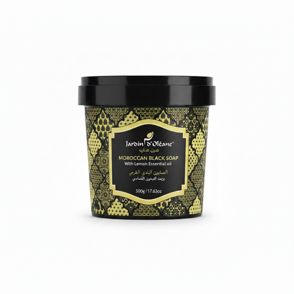 Jardin d'Oléane Moroccan Black Soap Lemon Essential Oil 500g clean white background
