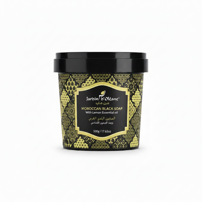 Jardin d'Oléane Moroccan Black Soap Lemon Essential Oil 500g clean white background