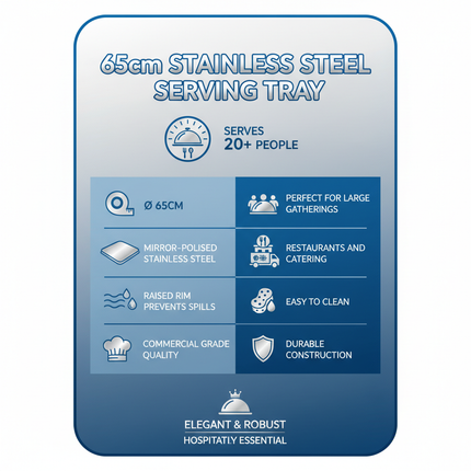 65cm serving tray features infographic - commercial grade specifications