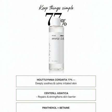 ANUA Heartleaf 77% Soothing Toner — branded ingredient infographic