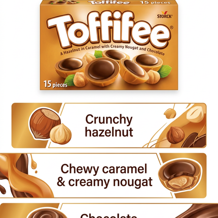 Toffifee hazelnut caramel nougat and chocolate infographic