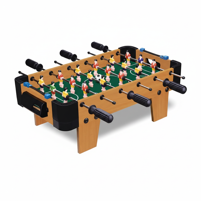 Tabletop foosball table with colorful players